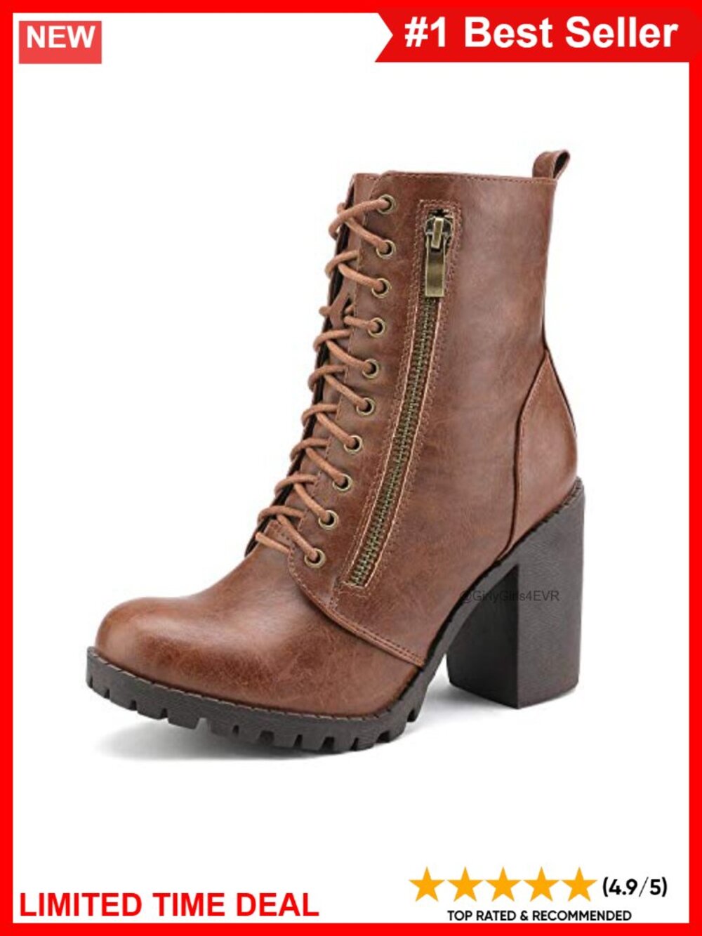 Faux Leather Combat Ankle Booties Chunky Heel Lace Up